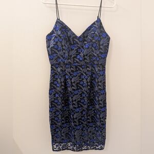 Embroidered Blue Floral Whimsigoth Dark Fairy Midi Dress – Size M